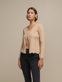 Cardigan donna in maglia con scollo a V e bordo ondulato