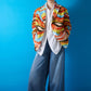 Blazer in cotone con stampa astratta multicolor