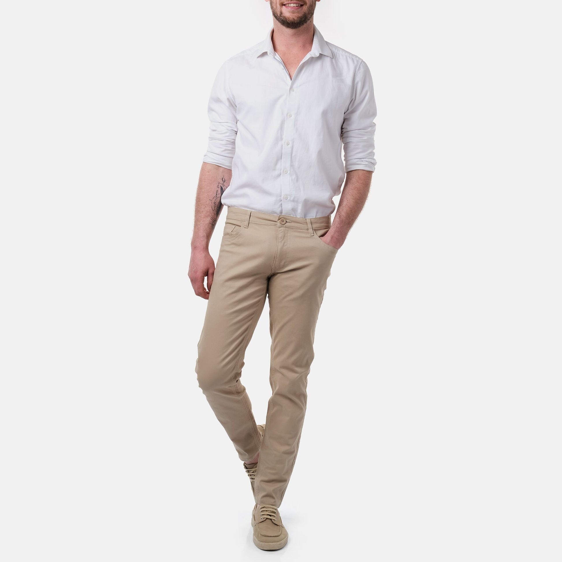 Pantaloni chino slim da uomo color tortora