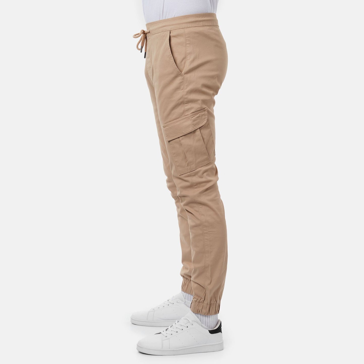 Pantaloni cargo uomo slim beige con coulisse