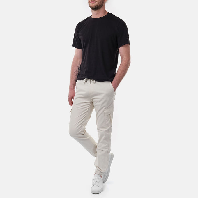 Pantaloni cargo uomo slim in cotone elasticizzato ecrù