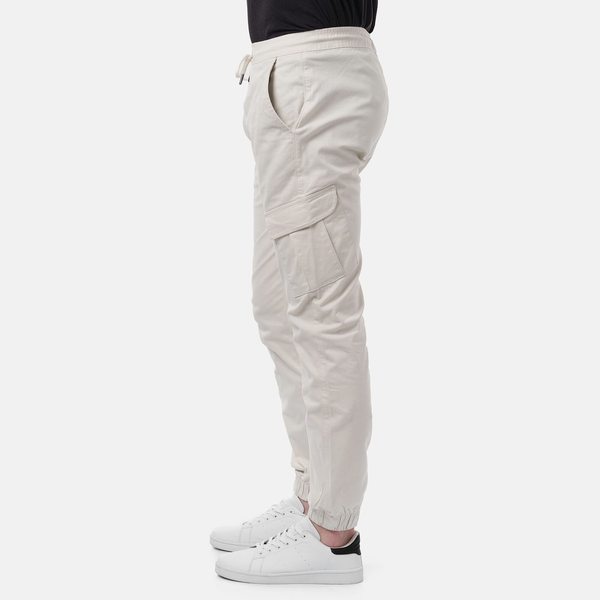 Pantaloni cargo uomo slim in cotone elasticizzato ecrù
