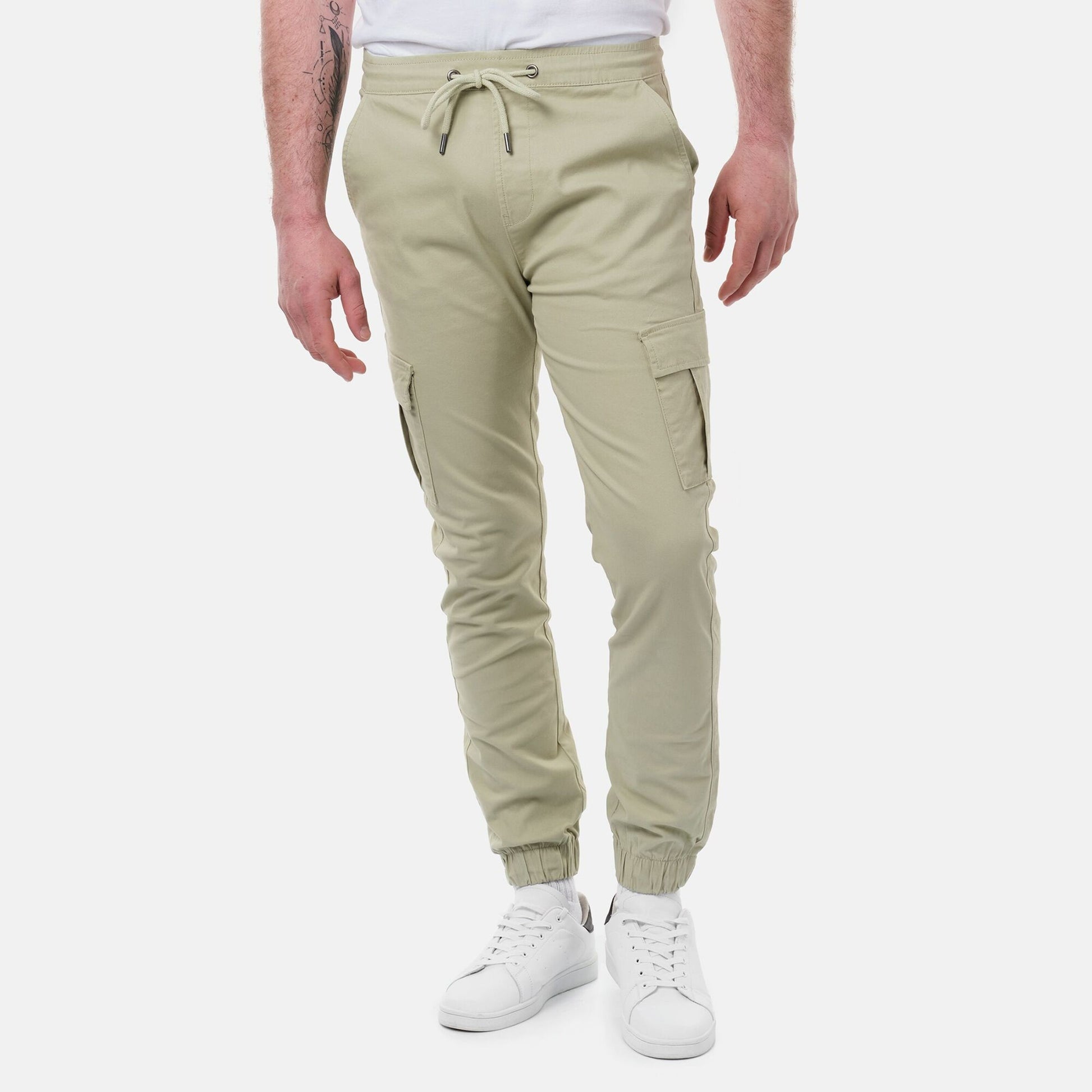 Pantaloni cargo uomo slim kaki con coulisse