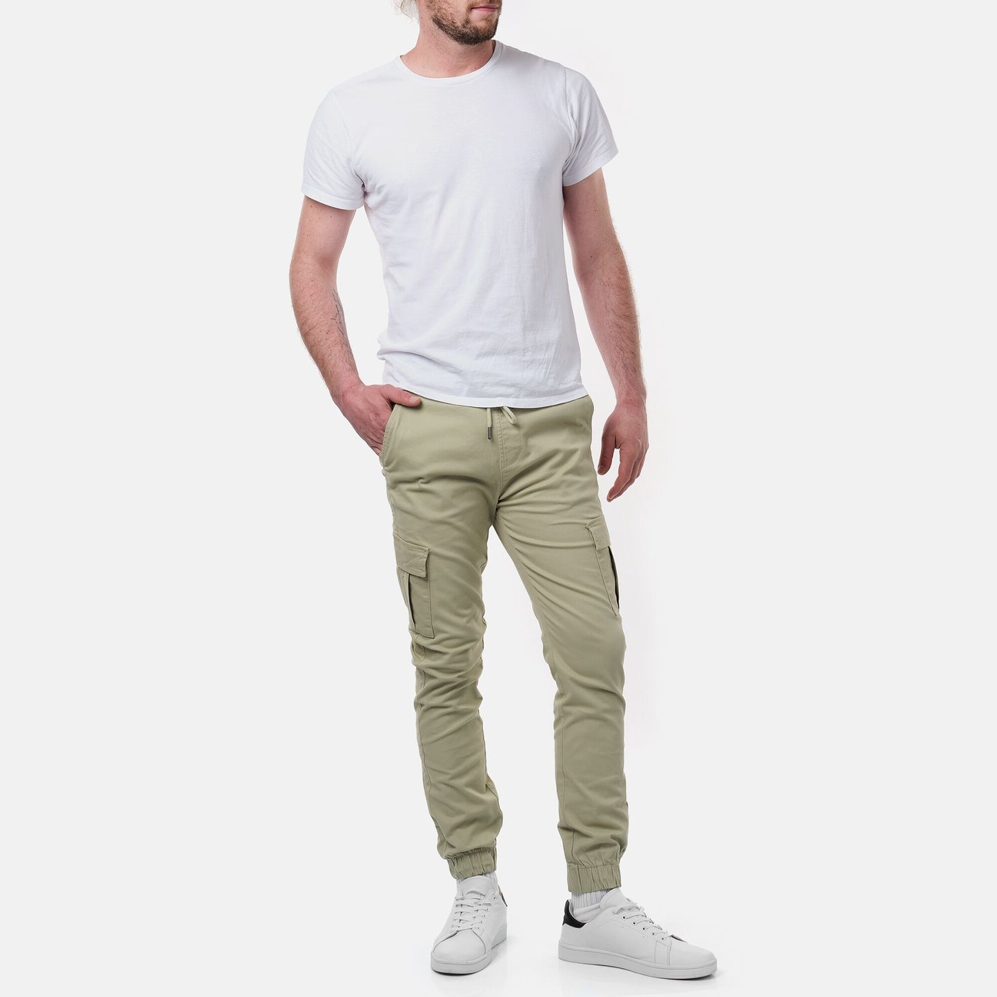 Pantaloni cargo uomo slim kaki con coulisse