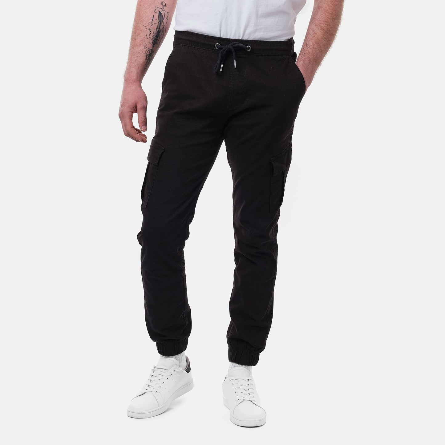 Pantaloni cargo uomo neri slim con coulisse