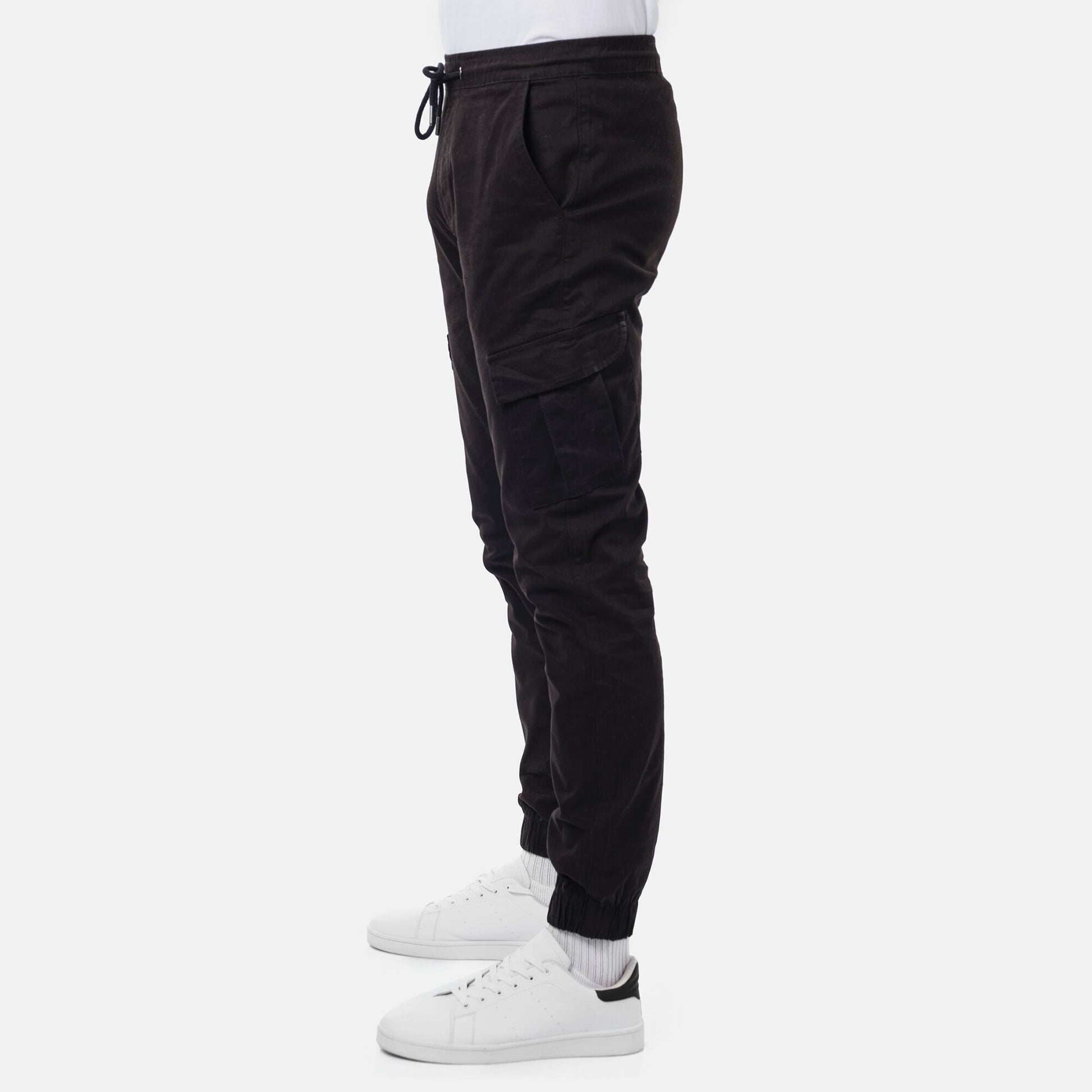 Pantaloni cargo uomo neri slim con coulisse