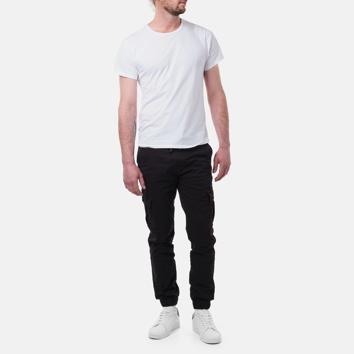 Pantaloni cargo uomo neri slim con coulisse