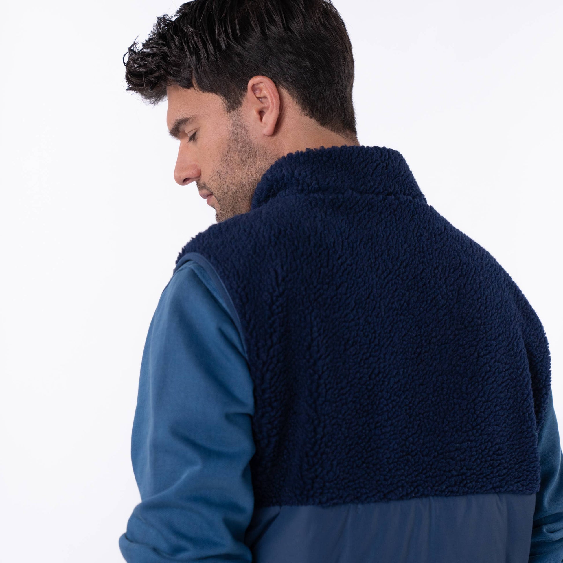 Gilet sherpa smanicato bicolore blu navy