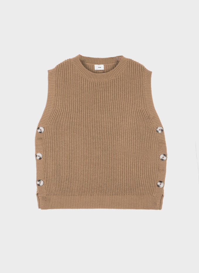 Gilet in maglia Vivienne cammello con bottoni laterali