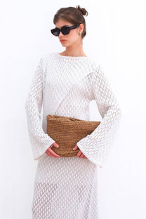 Abito lungo in crochet a maniche lunghe in misto cotone