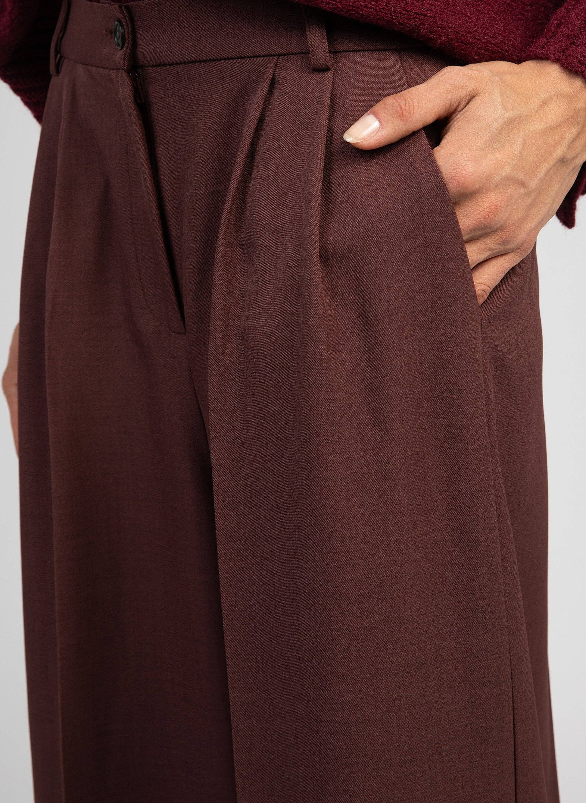 Pantaloni palazzo Pepina color cioccolato