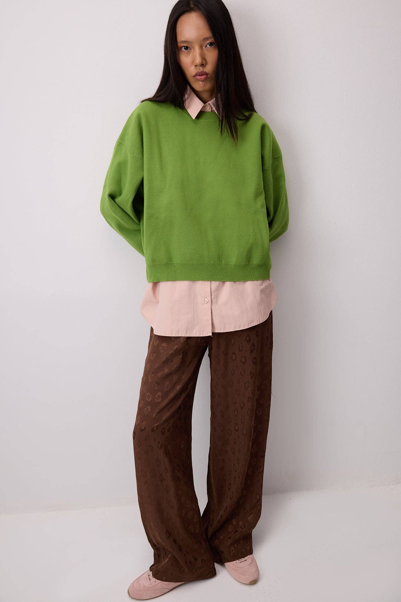 Pantaloni jacquard leopardati a gamba ampia