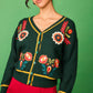 Cardigan ricamato floreale verde Senda