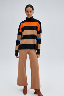 Maglia tunica oversize a righe con collo alto