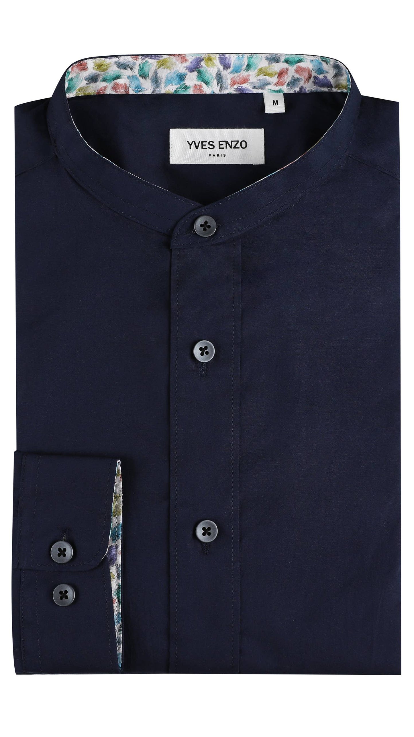 Camicia premium con collo alla coreana blu navy