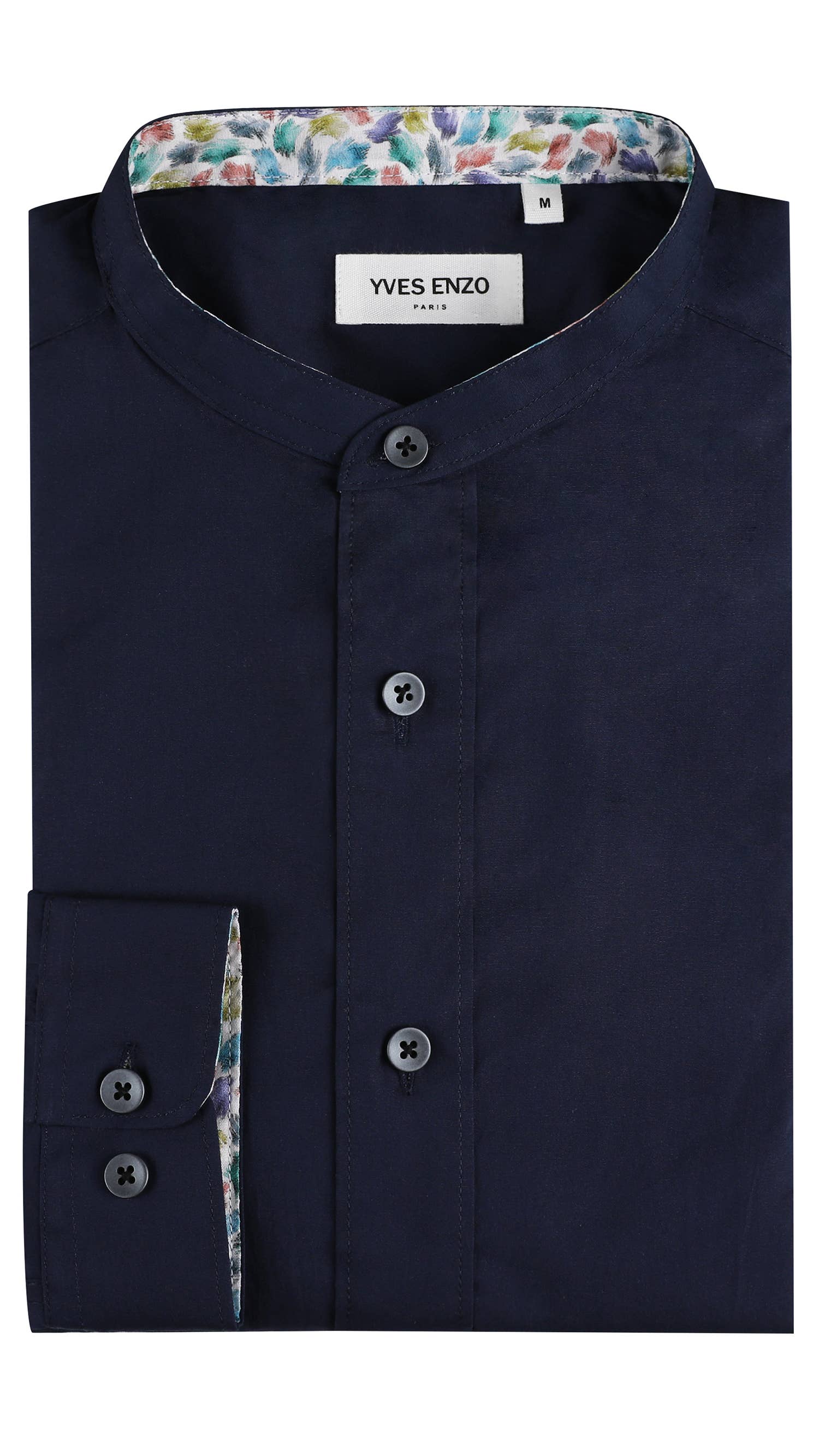 Camicia premium con collo alla coreana blu navy