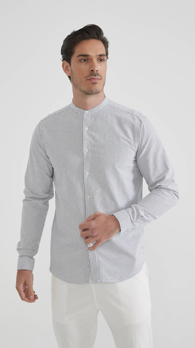Camicia Oxford a righe bicolore con collo alla coreana