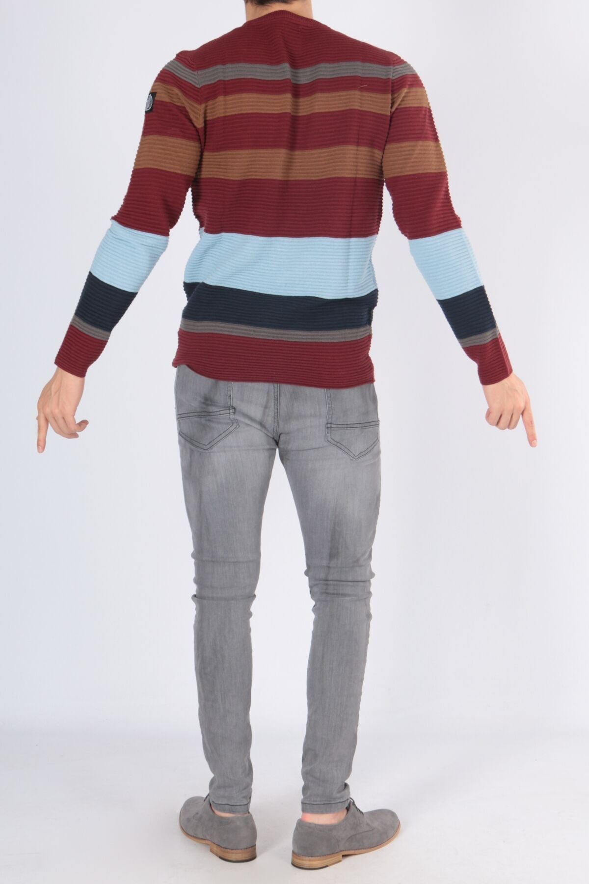 Maglione uomo a righe in cotone bordeaux e marrone