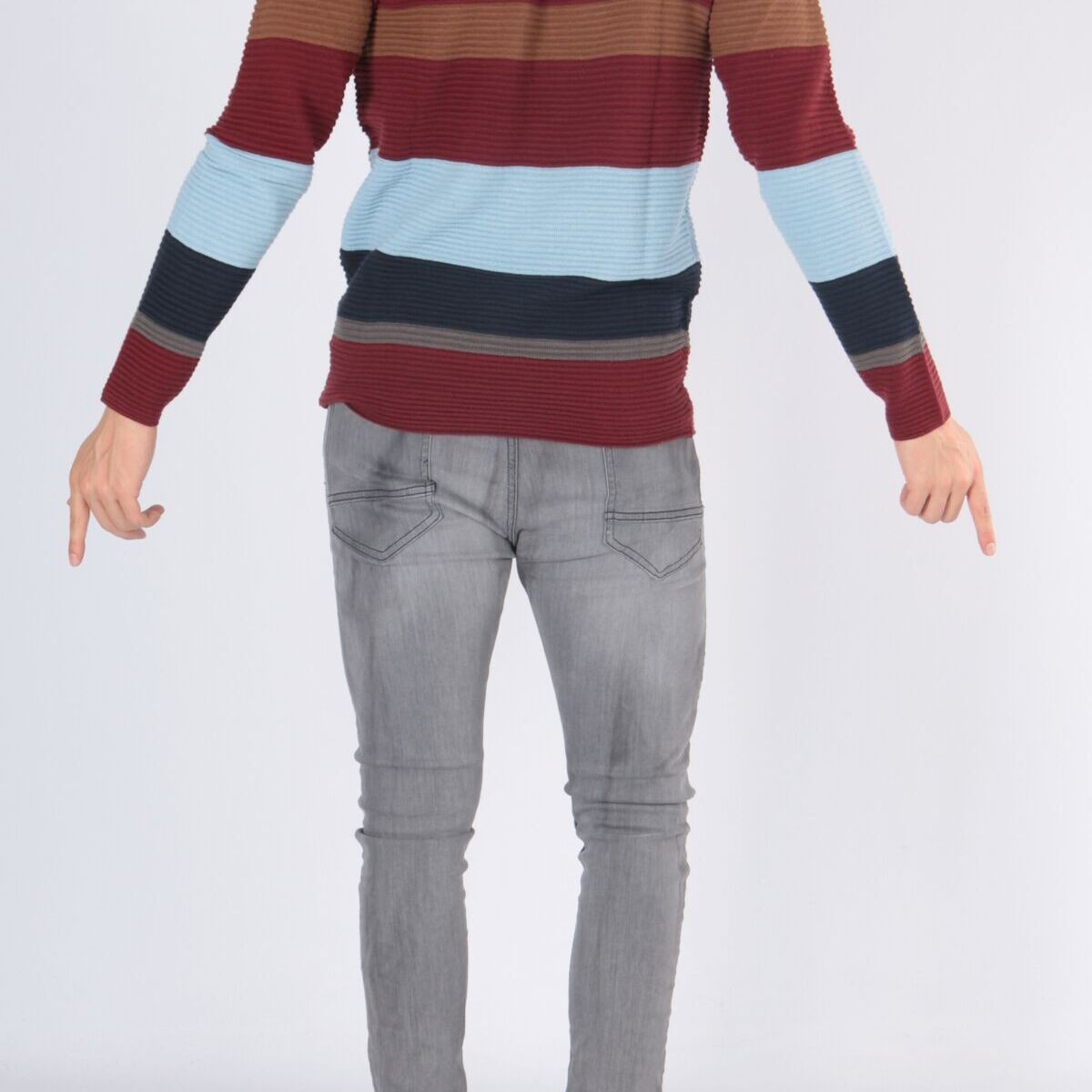 Maglione uomo a righe in cotone bordeaux e marrone