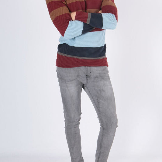 Maglione uomo a righe in cotone bordeaux e marrone