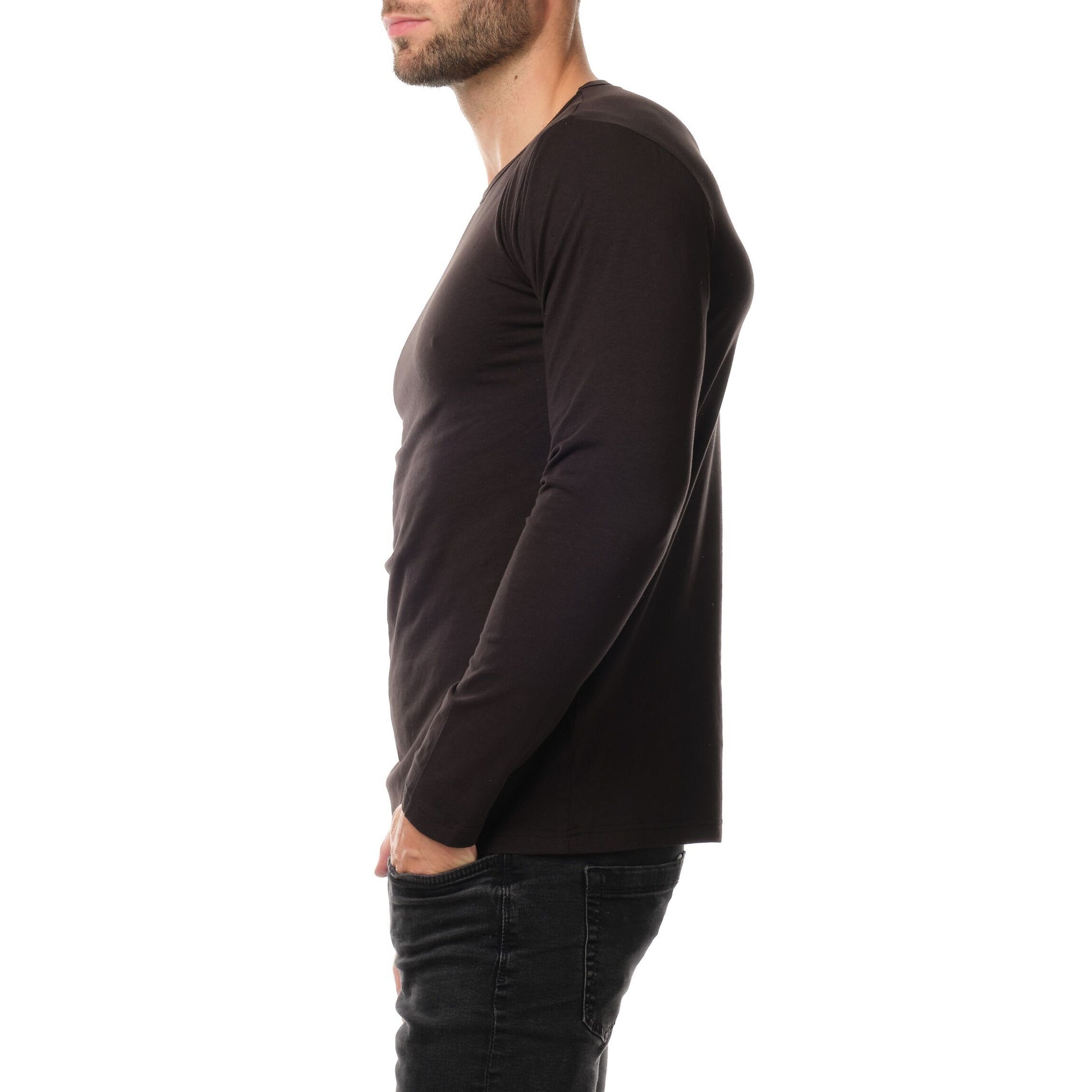 T-shirt uomo a maniche lunghe nera tinta unita