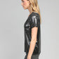 T-shirt metallizzata antracite con scollo a V