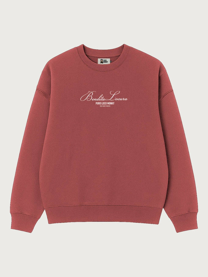 Felpa unisex oversize Bendita Locura ricamata color wine