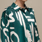Camicia donna satinata fantasia astratta verde