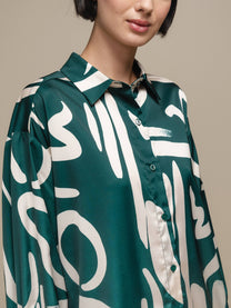Camicia donna satinata fantasia astratta verde