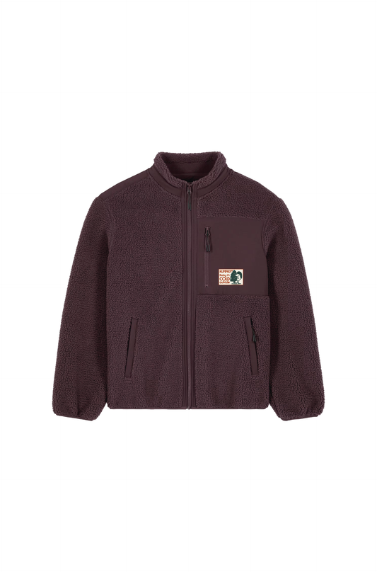 Giacca in pile sherpa rosso-marrone