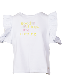 T-shirt con volant “Good Things Are Coming”