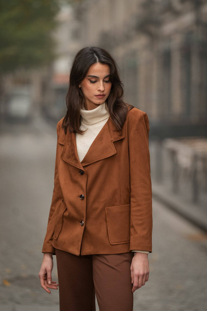 Cappotto effetto scamosciato con tasche frontali