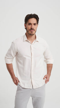 Camicia slim fit in piqué color avorio