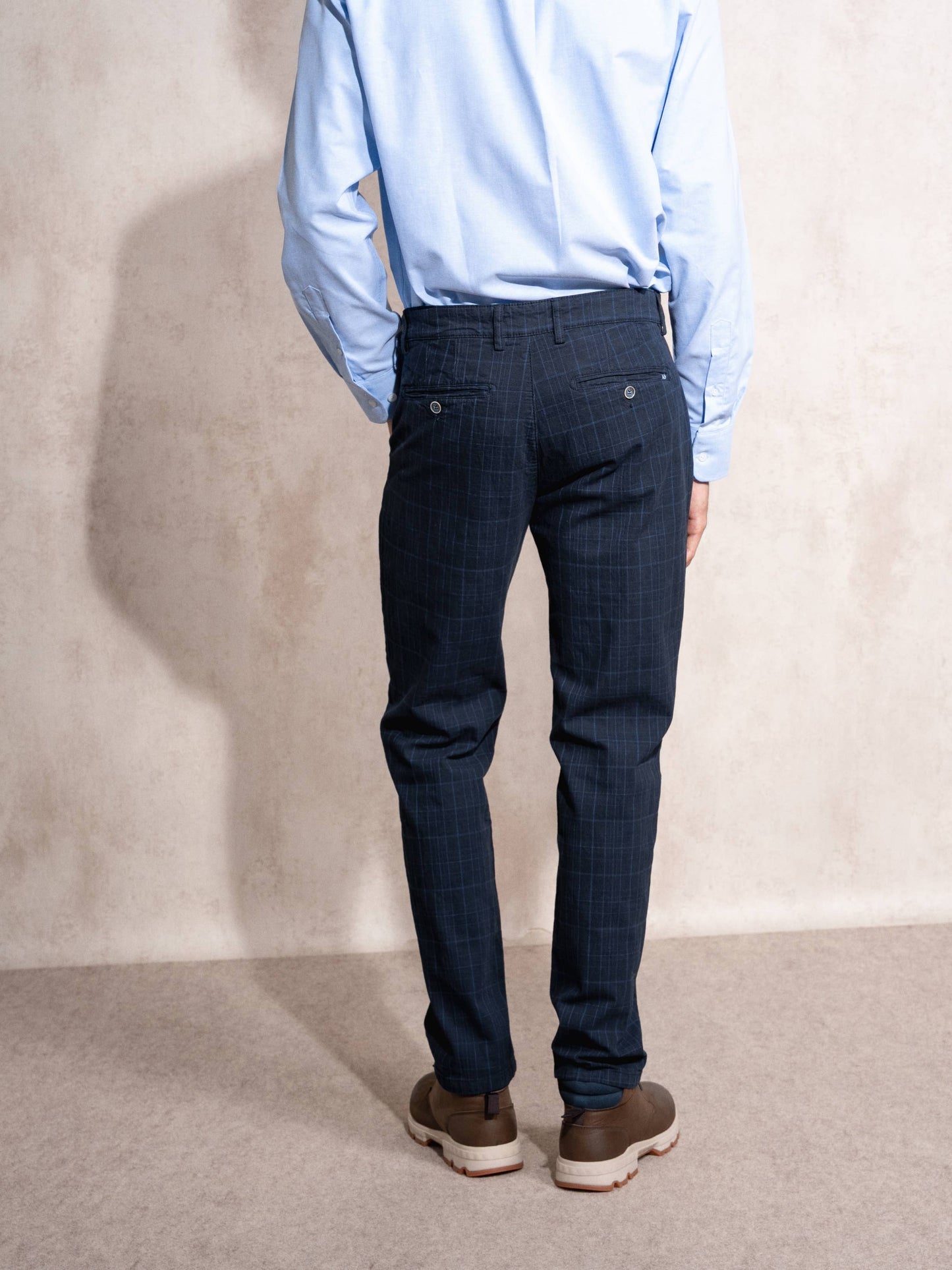 Pantaloni sartoriali a quadri in cotone blu navy