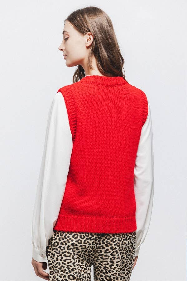Gilet in maglia strutturata a trecce rosso
