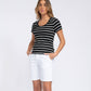 T-shirt donna a righe in misto cotone