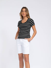 T-shirt donna a righe in misto cotone