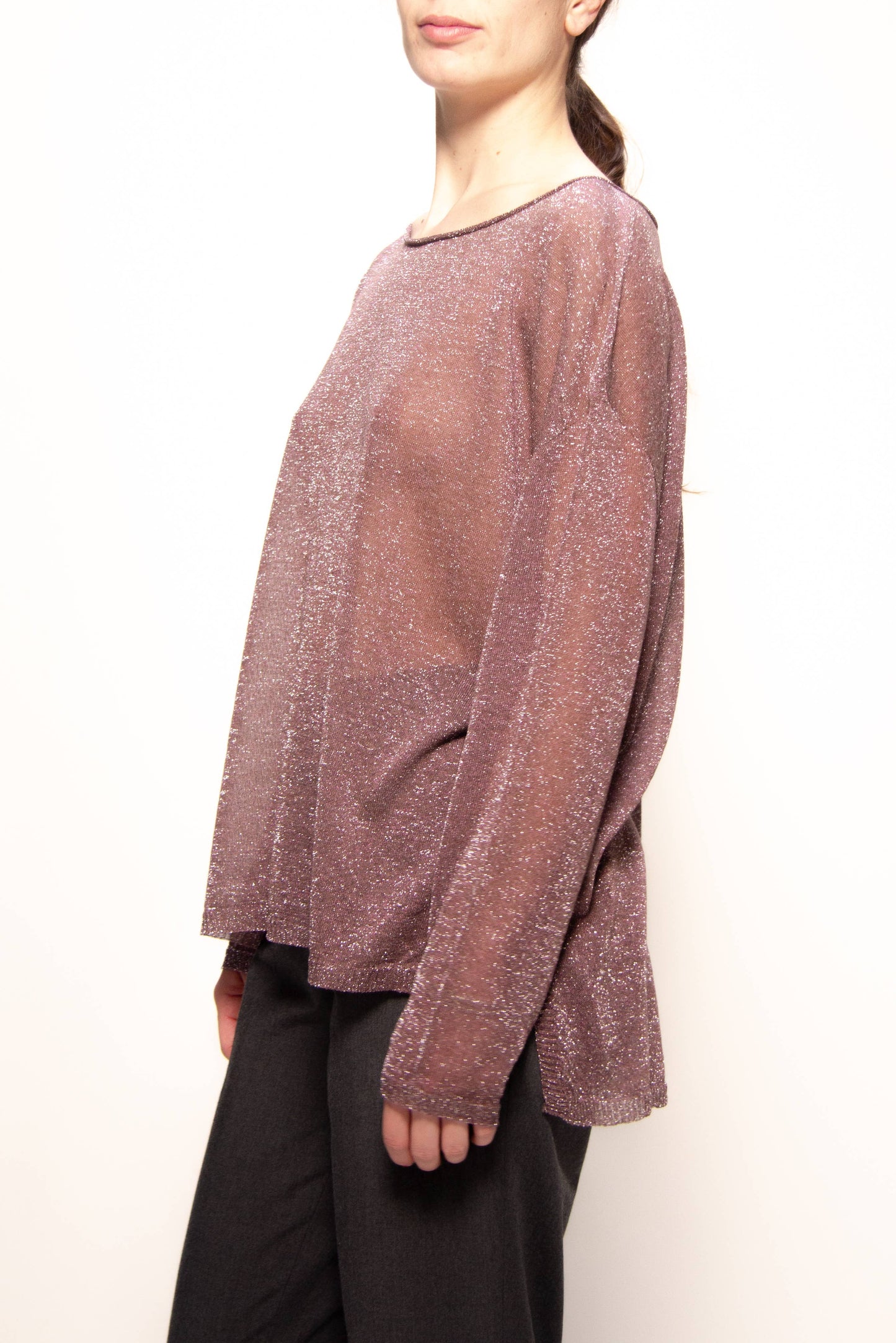 Pullover glitter con scollo a barca