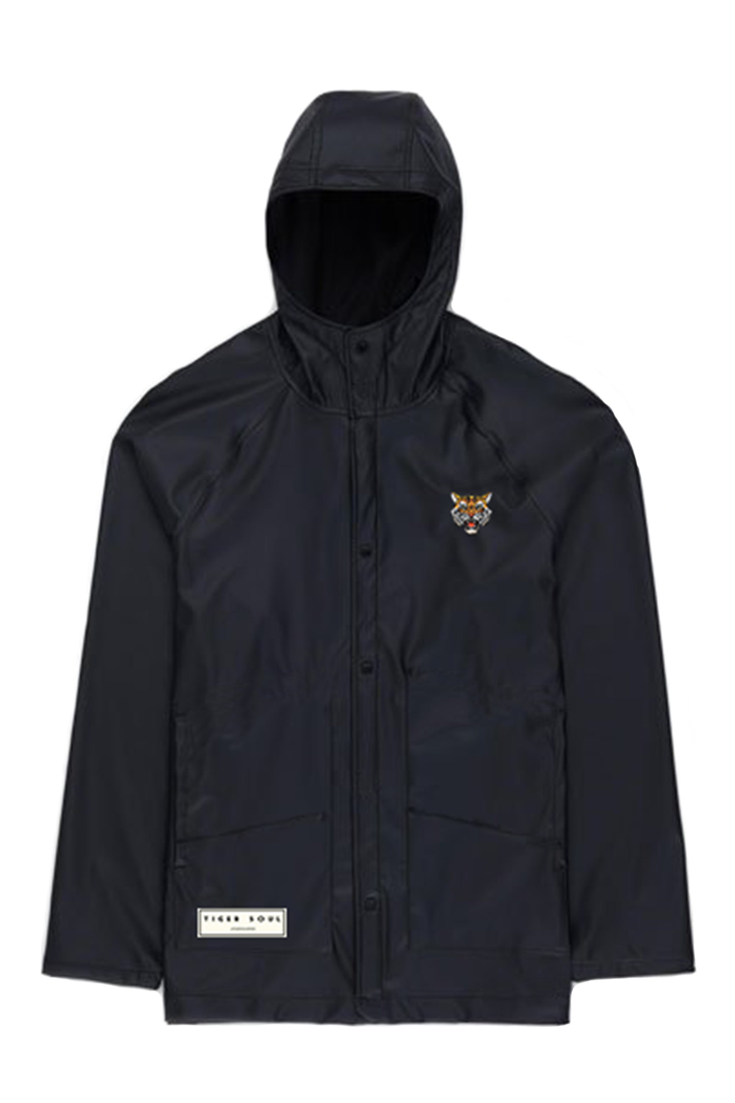 Giacca impermeabile unisex oversize nera con ricamo tigre
