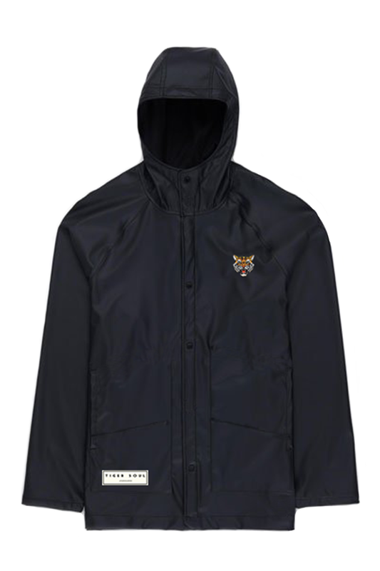Giacca impermeabile unisex oversize nera con ricamo tigre