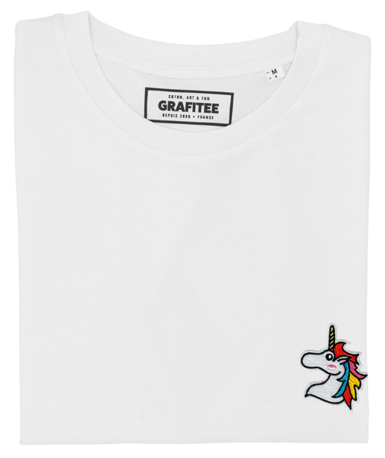 T-shirt bianca con unicorno ricamato