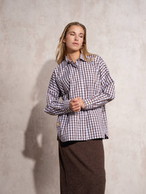 Blusa camicia oversize in cotone con bottoni dorati