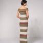 Vestito lungo aderente in rete brillante con lurex