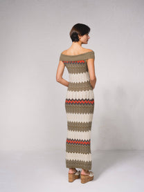 Vestito lungo aderente in rete brillante con lurex