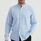 Camicia oxford blu con collo alla coreana