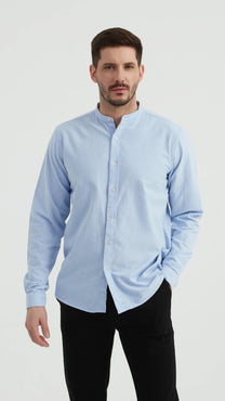 Camicia oxford blu con collo alla coreana