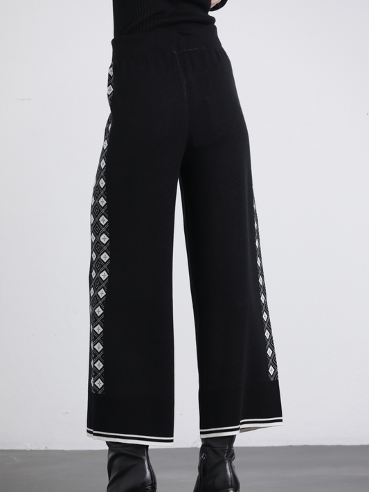 Pantaloni a palazzo jacquard con motivo geometrico