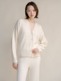 Cardigan a coste in misto cashmere minimal