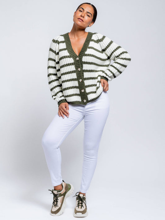 Cardigan oversize a righe con bottoni