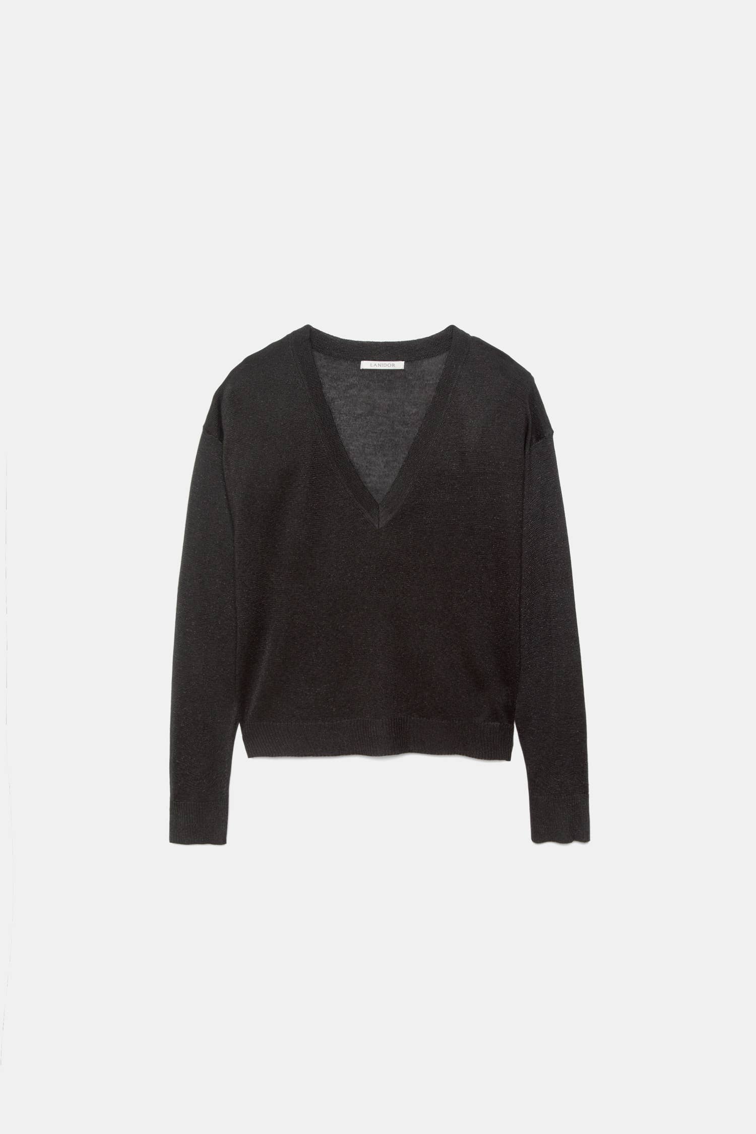 Maglione in maglia rasata con scollo a V e dettagli metallici